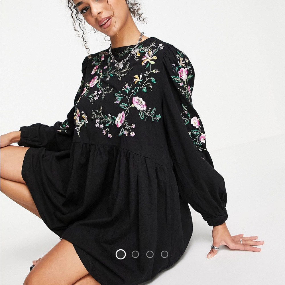 ASOS embroidered mini smock floral dress